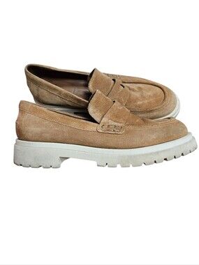 AQUATALIA Orina Platform Penny Loafer In Tan Taupe Leather Size 12